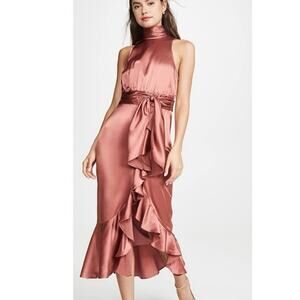 Cinq à Sept Winona halter High neck Midi Dress sleeveless satin ruffled tie 8